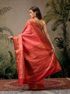 Hiral Fashion Peach Banarasi Silk Floral Woven Design Saree | Grocsy
