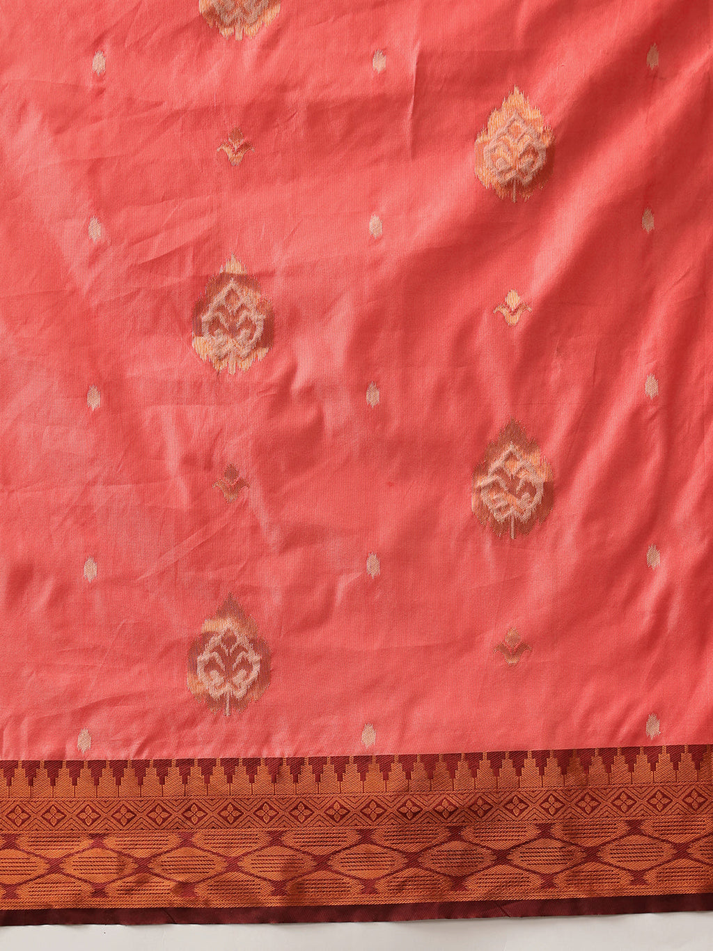Hiral Fashion Peach Banarasi Silk Floral Woven Design Saree | Grocsy
