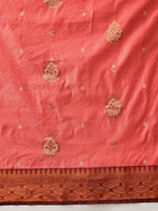 Hiral Fashion Peach Banarasi Silk Floral Woven Design Saree | Grocsy