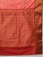 Hiral Fashion Peach Banarasi Silk Floral Woven Design Saree | Grocsy