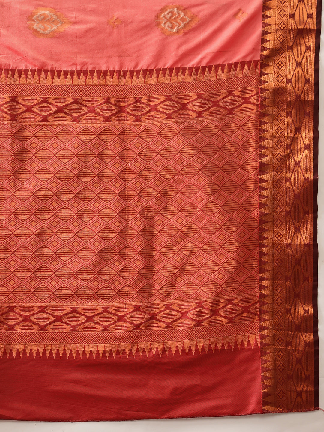Hiral Fashion Peach Banarasi Silk Floral Woven Design Saree | Grocsy