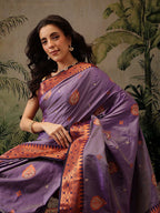 Hiral Fashion Purple Banarasi Silk Floral Woven Design Saree | Grocsy