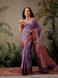 Hiral Fashion Purple Banarasi Silk Floral Woven Design Saree | Grocsy