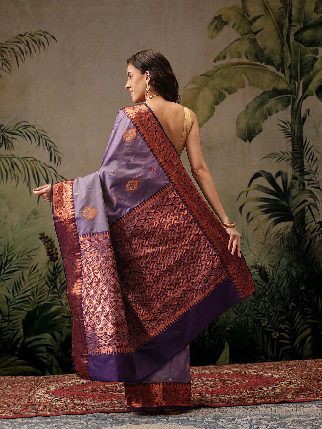 Hiral Fashion Purple Banarasi Silk Floral Woven Design Saree | Grocsy