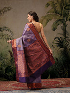Hiral Fashion Purple Banarasi Silk Floral Woven Design Saree | Grocsy