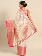 White Silk Blend Woven Zari Design Floral Saree with Unstitched Blouse - Hiral Fashion | Grocsy