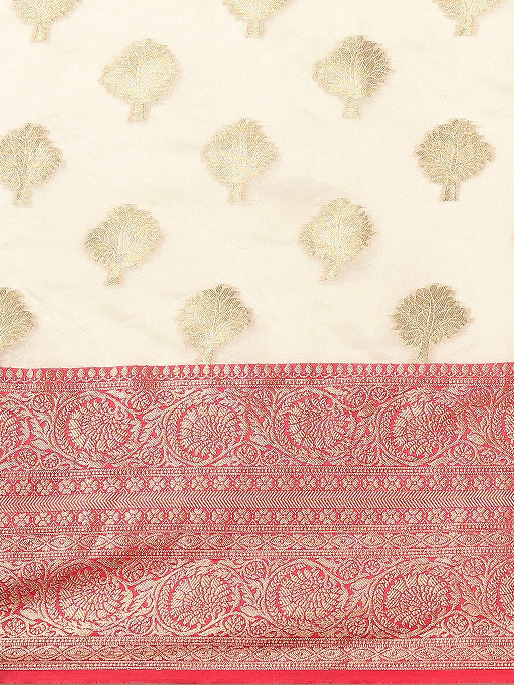 White Silk Blend Woven Zari Design Floral Saree with Unstitched Blouse - Hiral Fashion | Grocsy