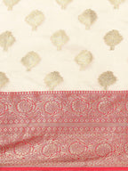 White Silk Blend Woven Zari Design Floral Saree with Unstitched Blouse - Hiral Fashion | Grocsy