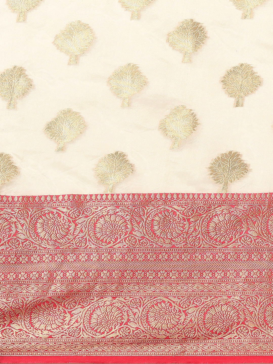 White Silk Blend Woven Zari Design Floral Saree with Unstitched Blouse - Hiral Fashion | Grocsy