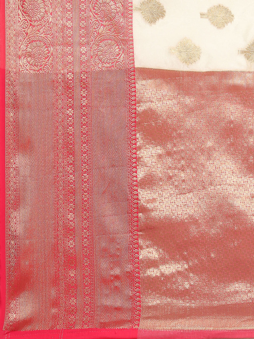 White Silk Blend Woven Zari Design Floral Saree with Unstitched Blouse - Hiral Fashion | Grocsy