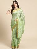 Green Silk Blend Digital Print Floral Saree with Unstitched Blouse - Hiral Fashion | Grocsy