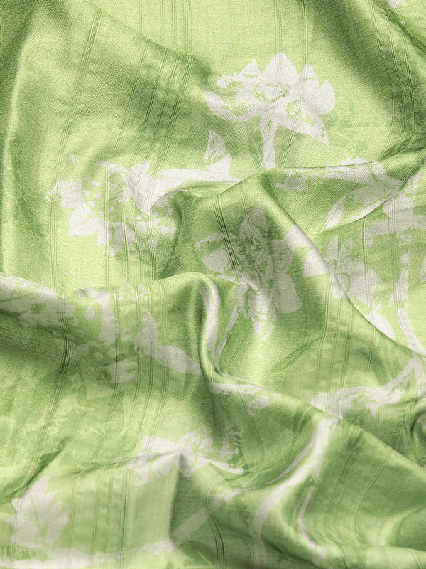 Green Silk Blend Digital Print Floral Saree with Unstitched Blouse - Hiral Fashion | Grocsy