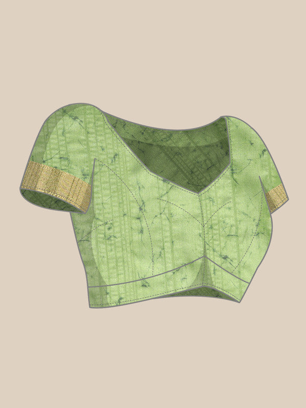 Green Silk Blend Digital Print Floral Saree with Unstitched Blouse - Hiral Fashion | Grocsy