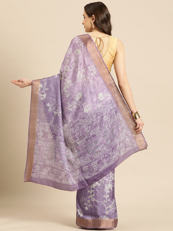 Lavender Silk Blend Digital Print Floral Saree with Unstitched Blouse - Hiral Fashion | Grocsy