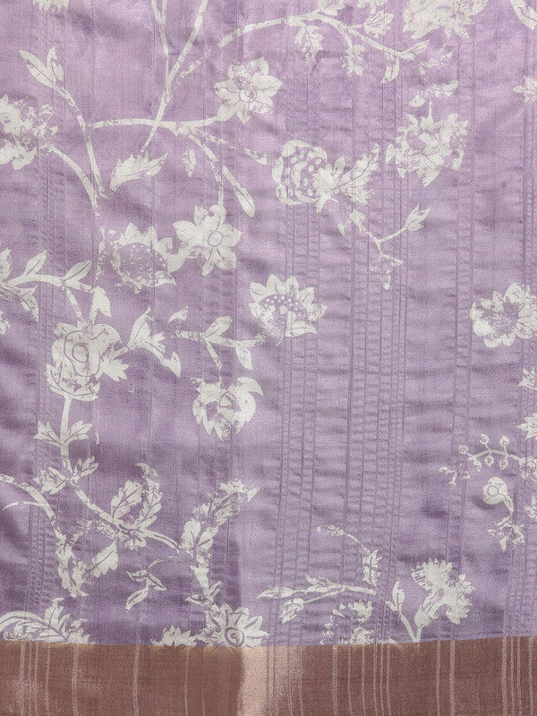 Lavender Silk Blend Digital Print Floral Saree with Unstitched Blouse - Hiral Fashion | Grocsy