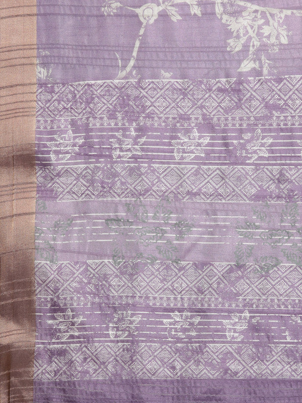 Lavender Silk Blend Digital Print Floral Saree with Unstitched Blouse - Hiral Fashion | Grocsy