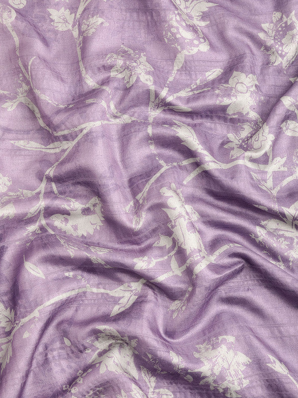 Lavender Silk Blend Digital Print Floral Saree with Unstitched Blouse - Hiral Fashion | Grocsy