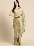 Olive Silk Blend Digital Print Floral Saree with Unstitched Blouse - Hiral Fashion | Grocsy