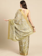 Olive Silk Blend Digital Print Floral Saree with Unstitched Blouse - Hiral Fashion | Grocsy