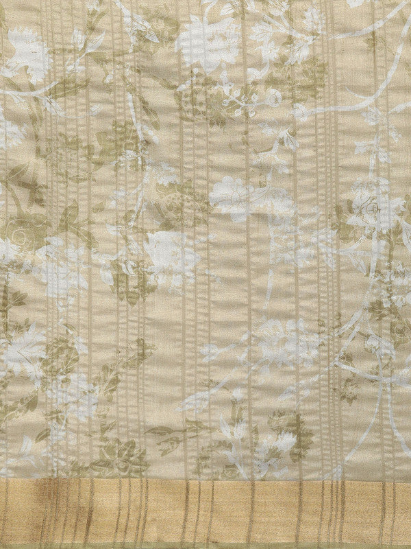 Olive Silk Blend Digital Print Floral Saree with Unstitched Blouse - Hiral Fashion | Grocsy
