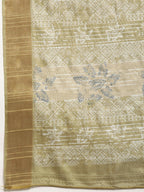 Olive Silk Blend Digital Print Floral Saree with Unstitched Blouse - Hiral Fashion | Grocsy