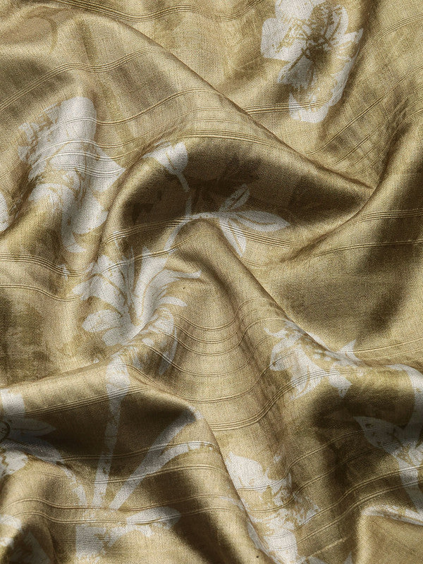 Olive Silk Blend Digital Print Floral Saree with Unstitched Blouse - Hiral Fashion | Grocsy