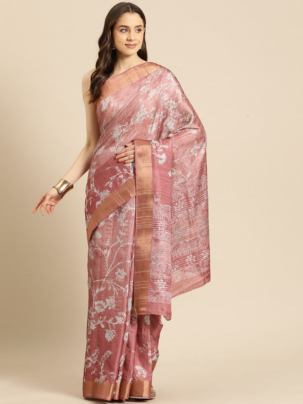 Maroon Silk Blend Digital Print Floral Saree with Unstitched Blouse - Hiral Fashion | Grocsy