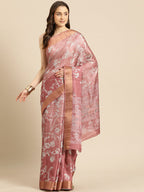 Maroon Silk Blend Digital Print Floral Saree with Unstitched Blouse - Hiral Fashion | Grocsy