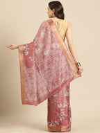 Maroon Silk Blend Digital Print Floral Saree with Unstitched Blouse - Hiral Fashion | Grocsy