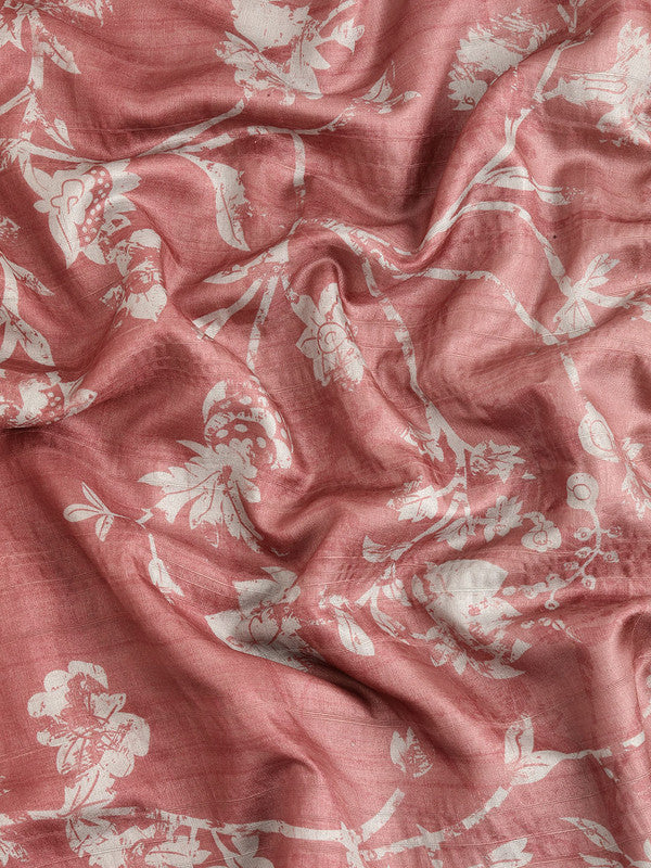 Maroon Silk Blend Digital Print Floral Saree with Unstitched Blouse - Hiral Fashion | Grocsy