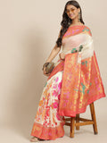 Off White Pure Cotton Woven Zari Design Paisley Saree with Unstitched Blouse - Hiral Fashion | Grocsy
