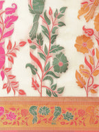 Off White Pure Cotton Woven Zari Design Paisley Saree with Unstitched Blouse - Hiral Fashion | Grocsy
