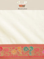 Off White Pure Cotton Woven Zari Design Paisley Saree with Unstitched Blouse - Hiral Fashion | Grocsy
