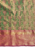 Green Brocade Zari Woven Floral Saree with Unstitched Blouse - Hiral Fashion | Grocsy