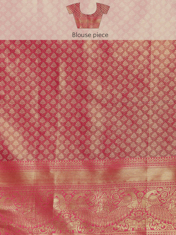 Green Brocade Zari Woven Floral Saree with Unstitched Blouse - Hiral Fashion | Grocsy