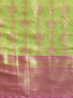 Green Brocade Zari Woven Floral Saree with Unstitched Blouse - Hiral Fashion | Grocsy