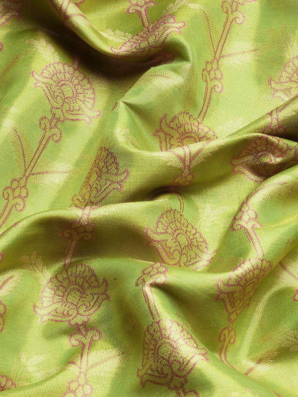 Green Brocade Zari Woven Floral Saree with Unstitched Blouse - Hiral Fashion | Grocsy