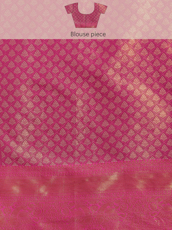 Green Brocade Zari Woven Floral Saree with Unstitched Blouse - Hiral Fashion | Grocsy