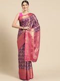 Purple Brocade Zari Woven Floral Saree with Unstitched Blouse - Hiral Fashion | Grocsy