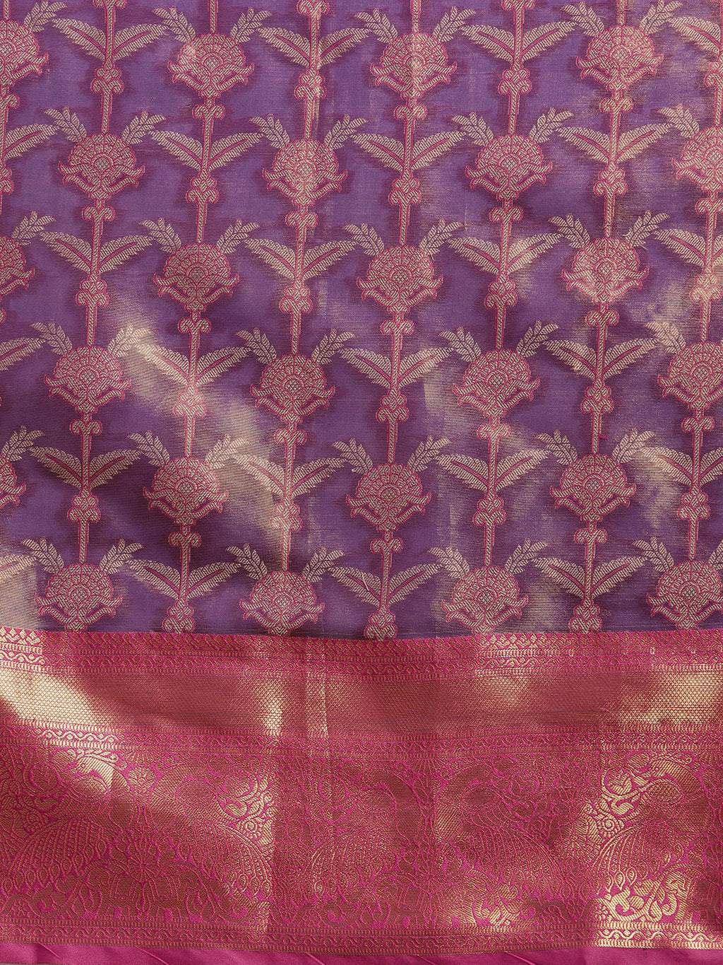 Purple Brocade Zari Woven Floral Saree with Unstitched Blouse - Hiral Fashion | Grocsy