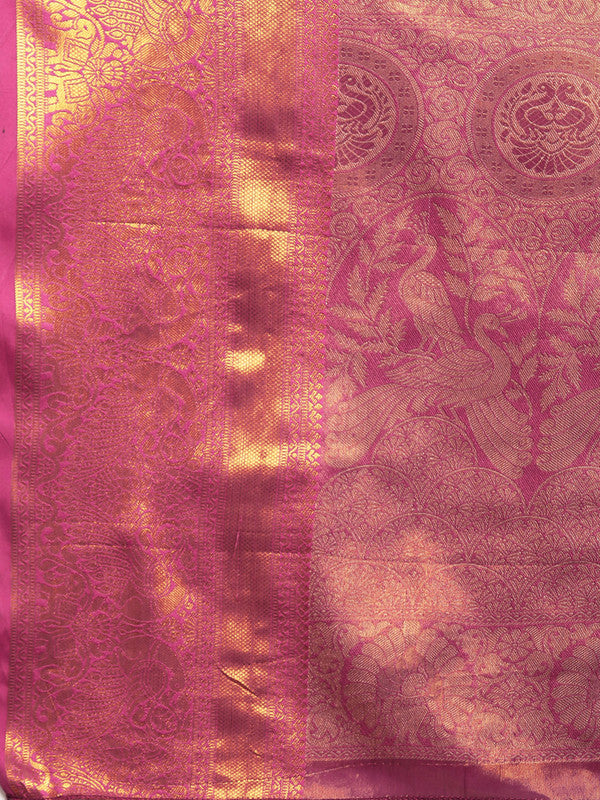 Turquoise Brocade Zari Woven Floral Saree with Unstitched Blouse - Hiral Fashion | Grocsy