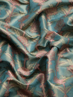 Turquoise Brocade Zari Woven Floral Saree with Unstitched Blouse - Hiral Fashion | Grocsy