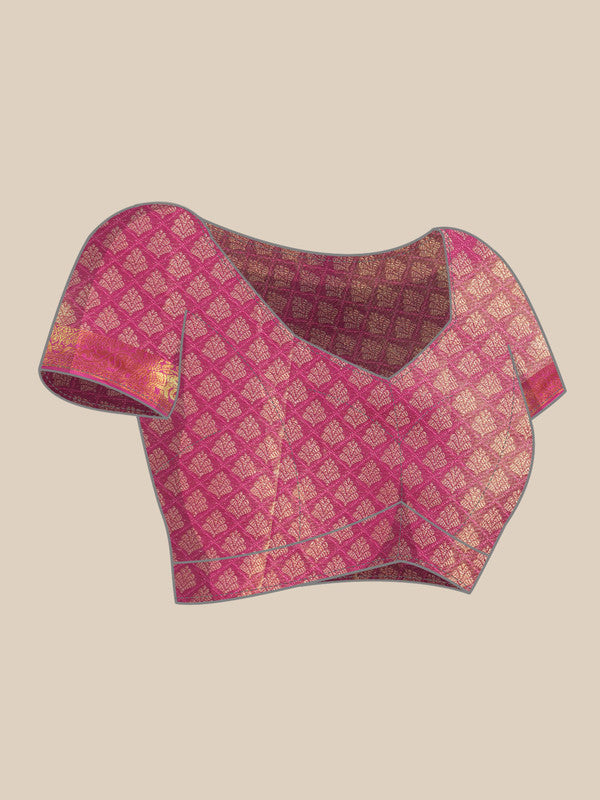 Turquoise Brocade Zari Woven Floral Saree with Unstitched Blouse - Hiral Fashion | Grocsy