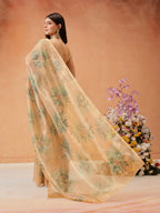 Hiral Fashion Beige Bollywood Cotton Tissue Floral Digital Printed Saree | Grocsy