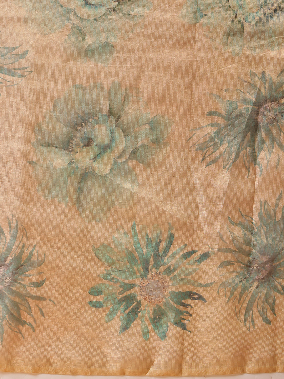 Hiral Fashion Beige Bollywood Cotton Tissue Floral Digital Printed Saree | Grocsy