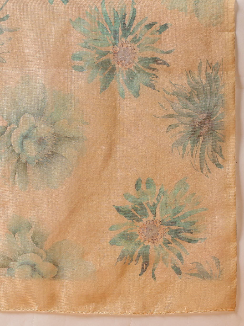 Hiral Fashion Beige Bollywood Cotton Tissue Floral Digital Printed Saree | Grocsy