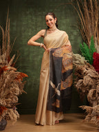 Hiral Fashion Beige Bollywood Cotton Tissue Floral Digital Printed Saree | Grocsy