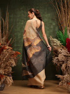 Hiral Fashion Beige Bollywood Cotton Tissue Floral Digital Printed Saree | Grocsy