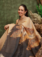 Hiral Fashion Beige Bollywood Cotton Tissue Floral Digital Printed Saree | Grocsy
