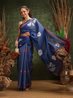 Hiral Fashion Navy Blue Bollywood Cotton Tissue Floral Digital Printed Saree | Grocsy